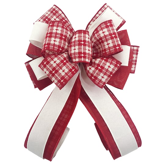 20.5&#x22; Bright Red &#x26; White Plaid Christmas D&#xE9;cor Bow by Celebrate It&#xAE;